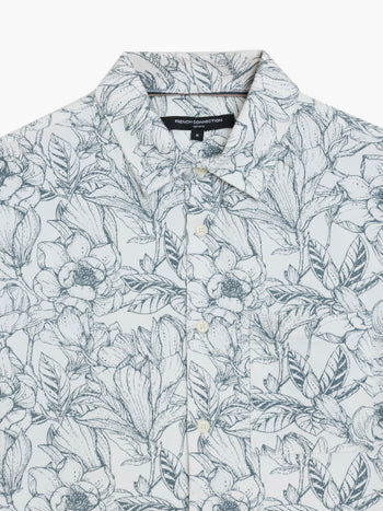 Short Sleeve Grey Ink Floral Printed Shirt