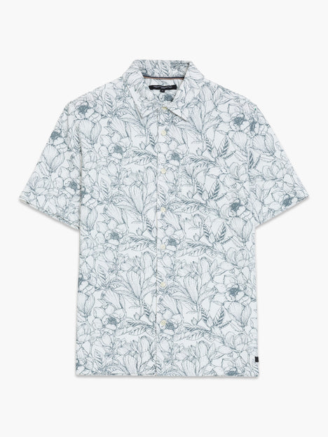 Short Sleeve Grey Ink Floral Printed Shirt