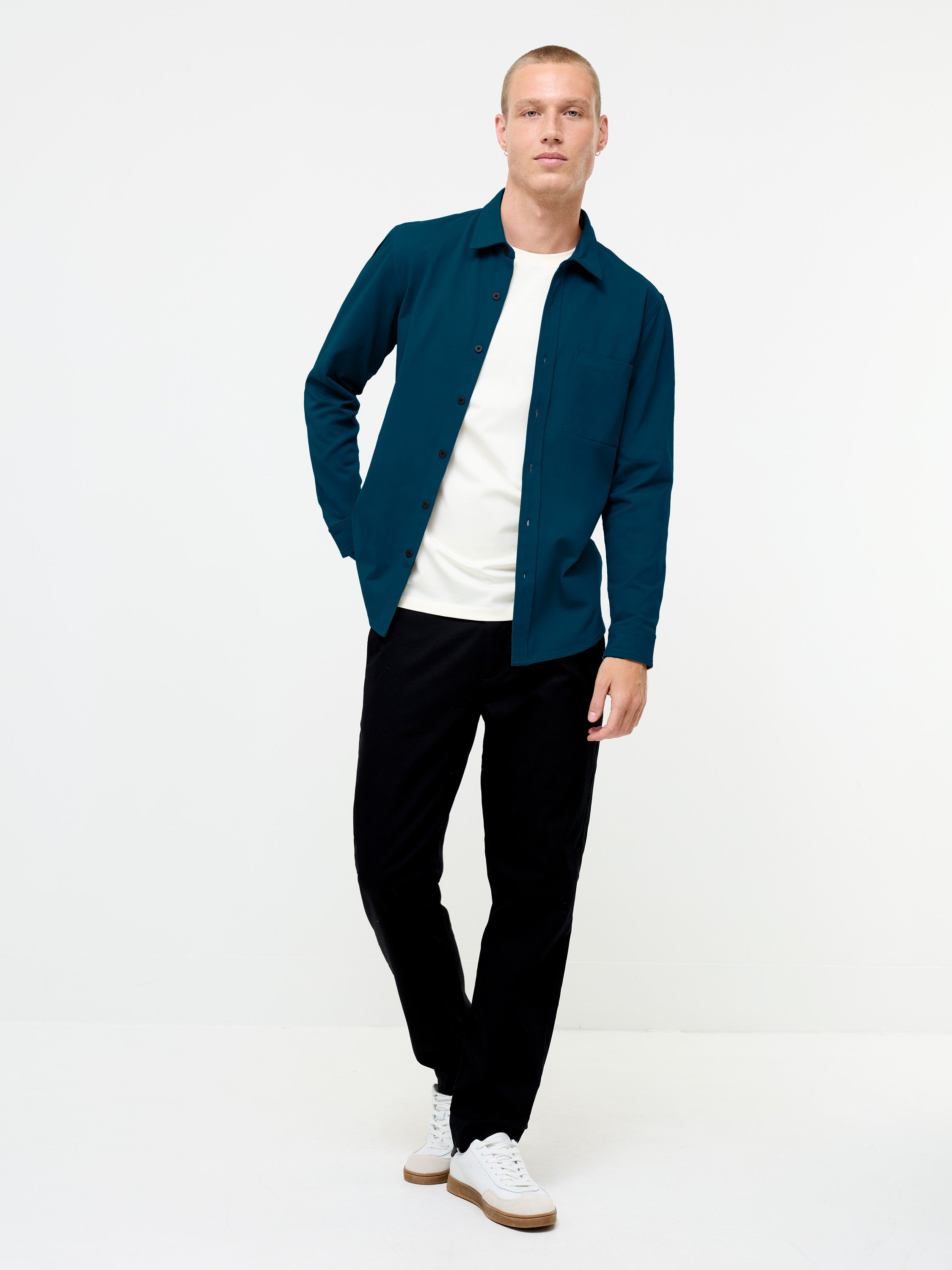 Long Sleeve Soft Jersey Pocket Dark Blue Shirt