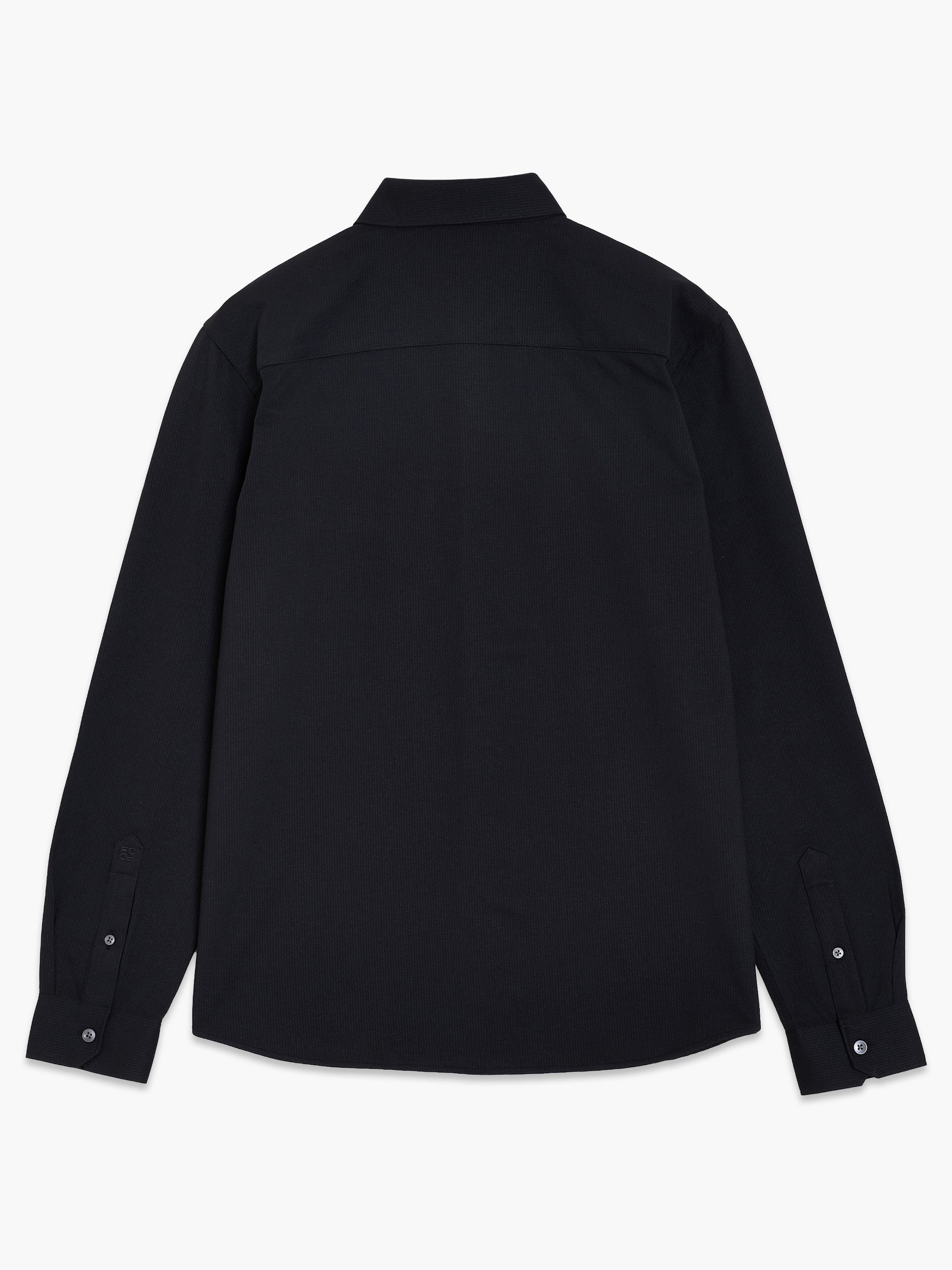 Long Sleeve Soft Textured Pocket Black Shirt