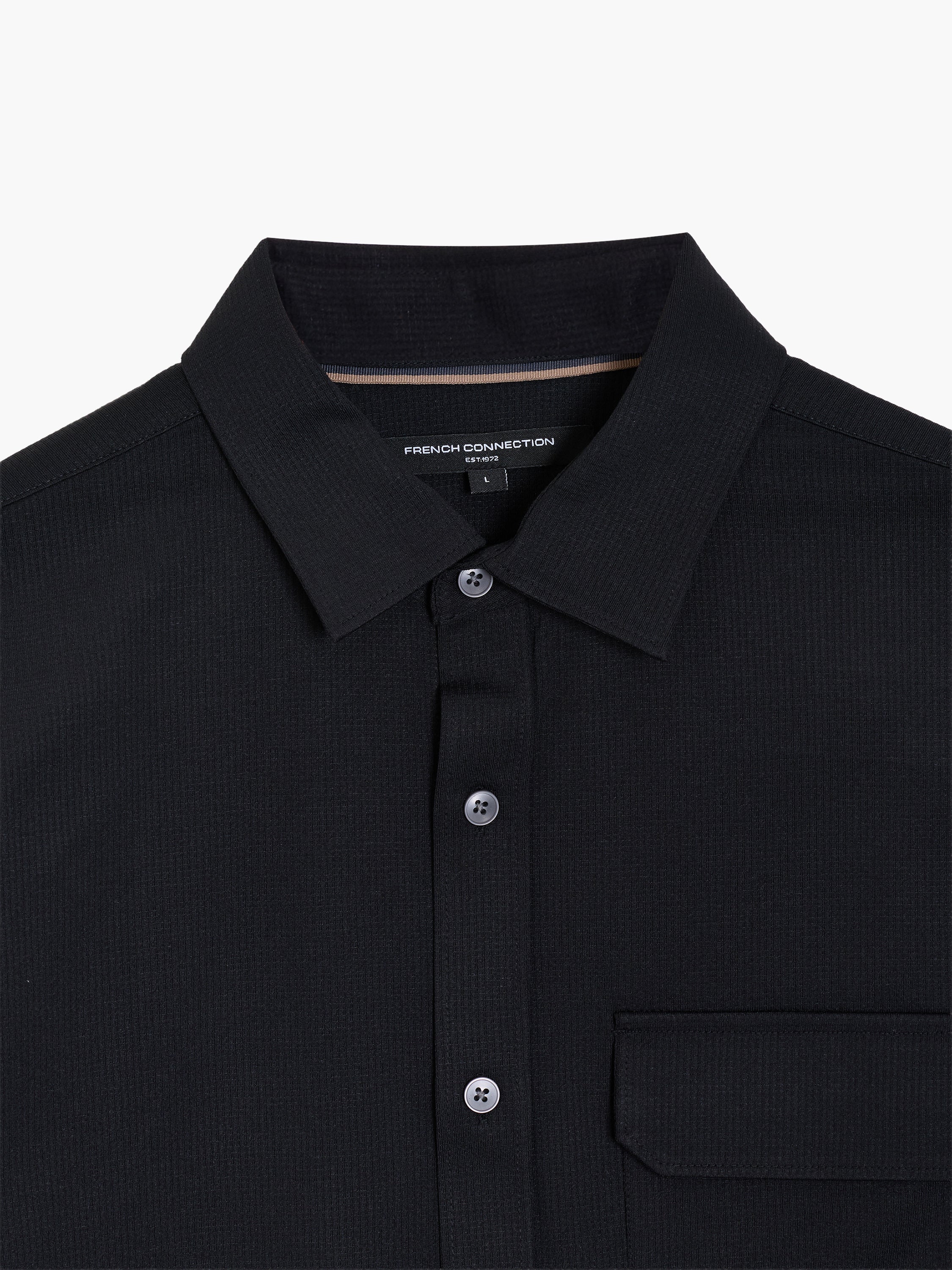 Long Sleeve Soft Textured Pocket Black Shirt