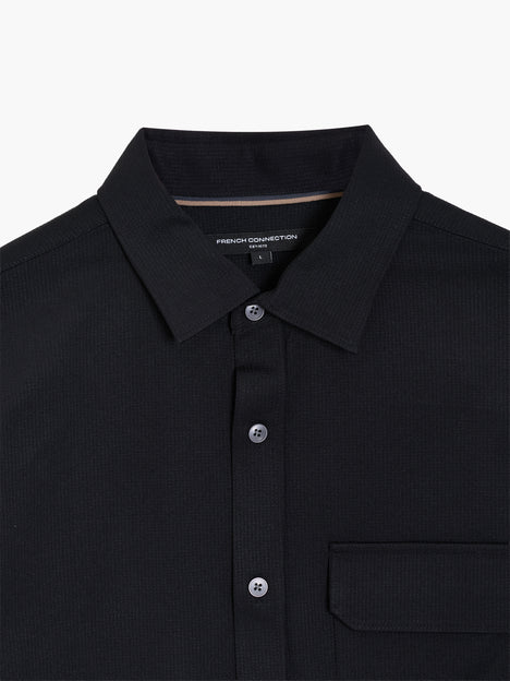 Long Sleeve Soft Textured Pocket Black Shirt