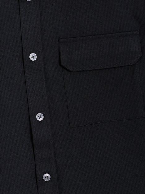 Long Sleeve Soft Textured Pocket Black Shirt