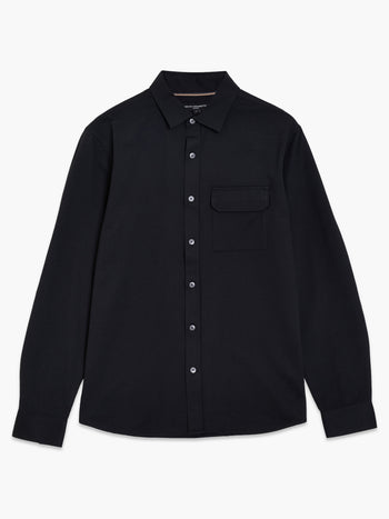 Long Sleeve Soft Textured Pocket Black Shirt
