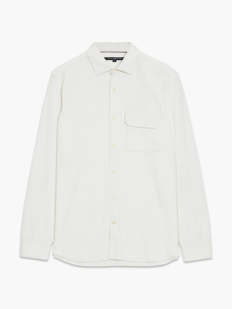 Long Sleeve Soft Jersey Chest Pocket Off-White Shirt