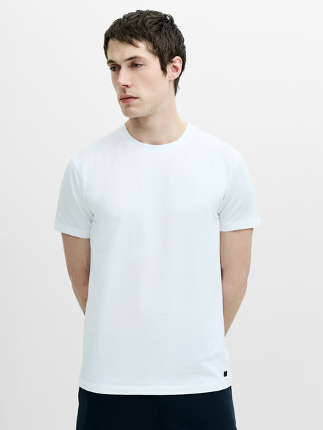 Short Sleeve Micro Seersucker White Stripe T-Shirt
