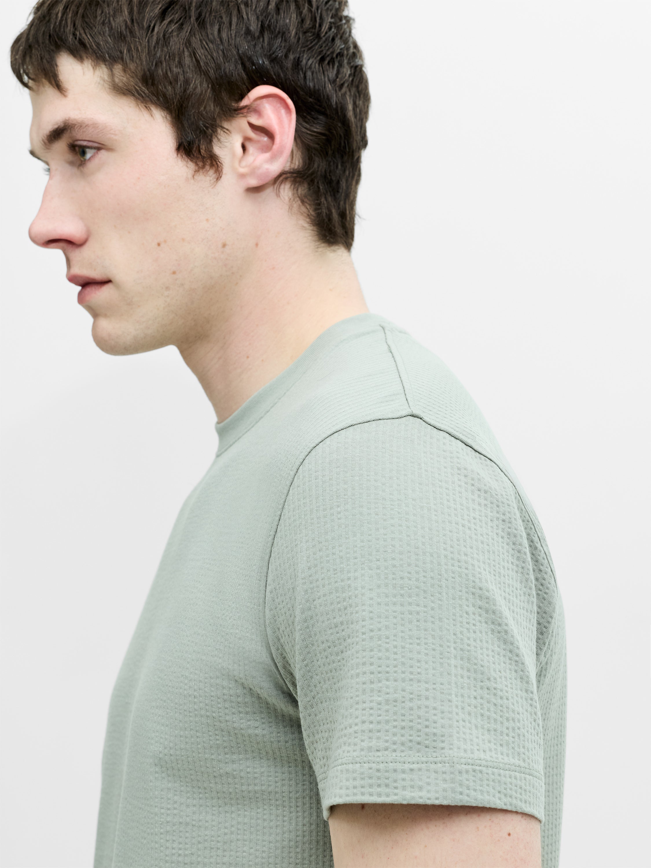 Short Sleeve Micro Seersucker Green Stripe T-Shirt
