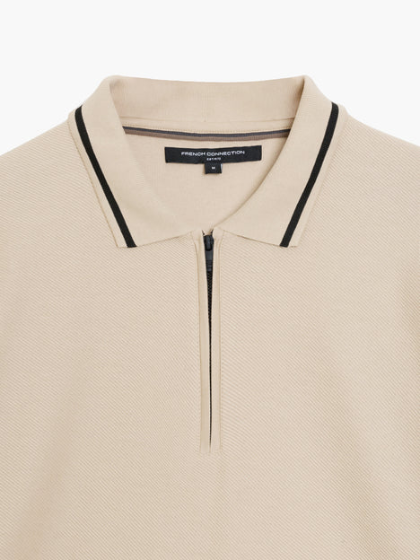 Short Sleeve Phased Twill Zip Knit Polo Shirt
