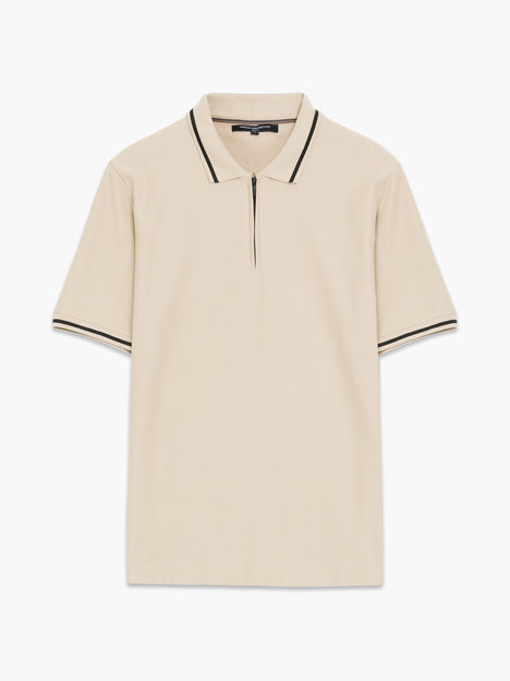 Short Sleeve Phased Twill Zip Knit Polo Shirt