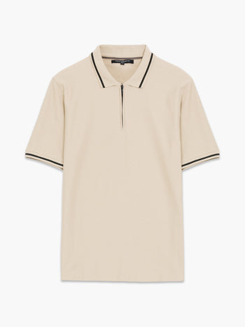 Short Sleeve Phased Twill Zip Knit Polo Shirt