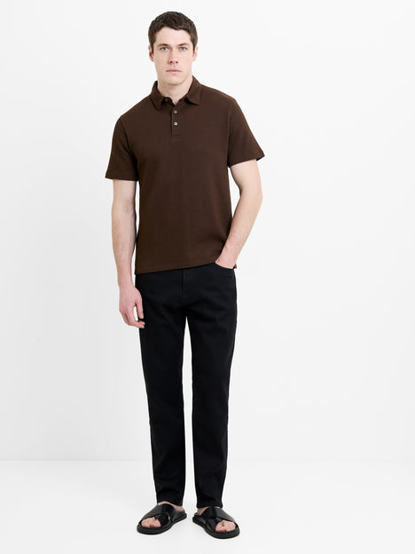 Short Sleeve Brown Vertical Textured Stripe Polo Shirt