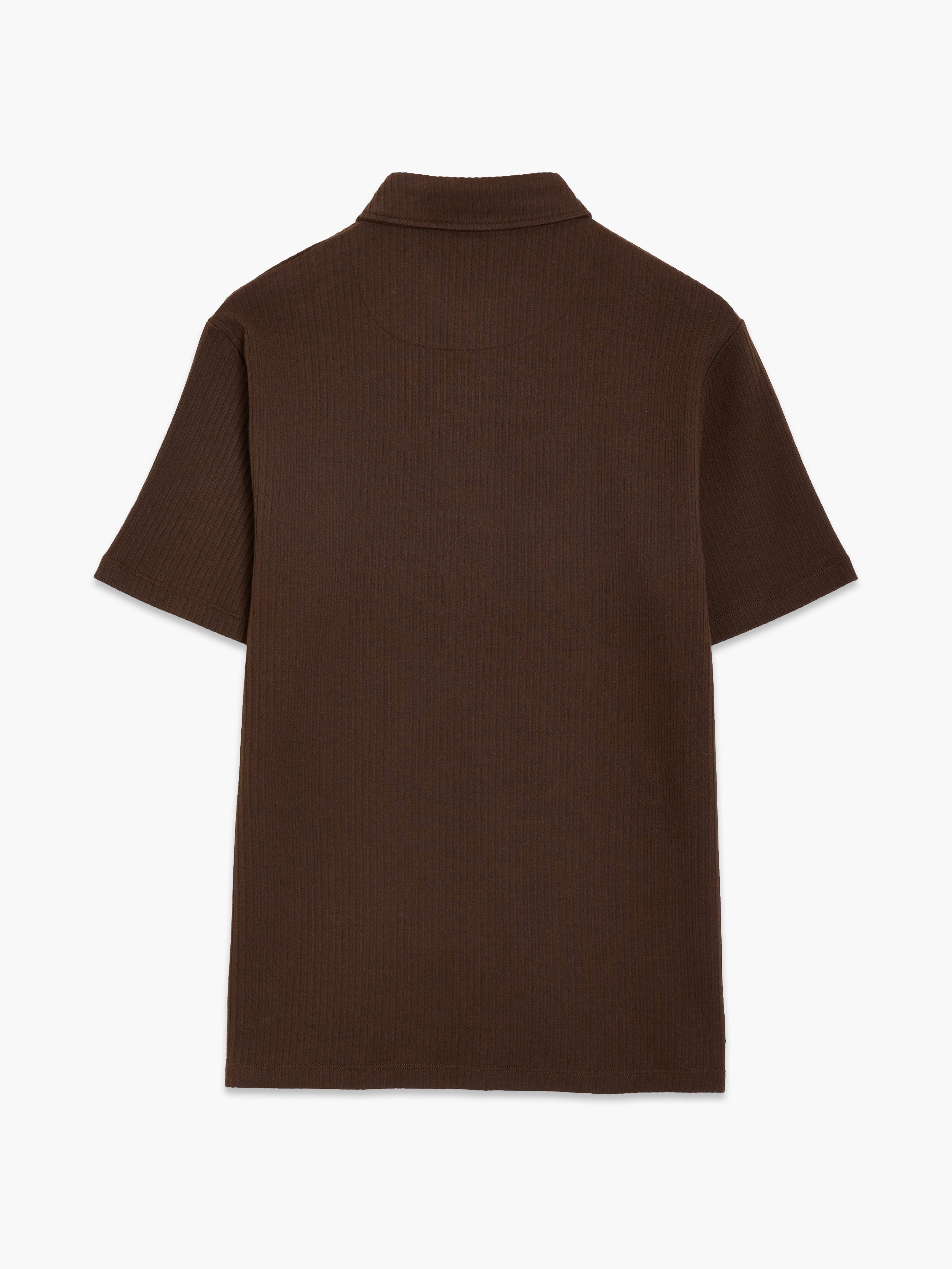 Short Sleeve Brown Vertical Textured Stripe Polo Shirt