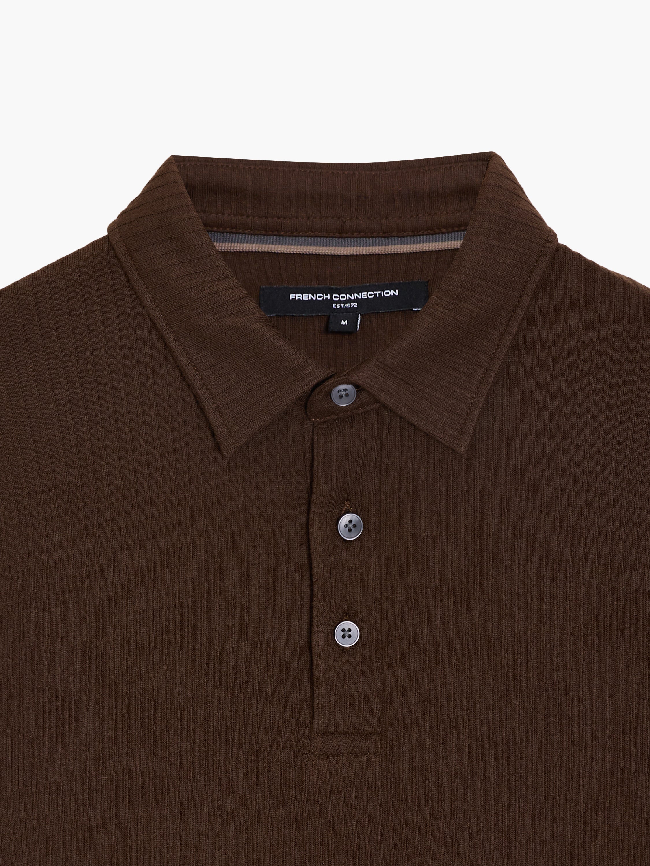 Short Sleeve Brown Vertical Textured Stripe Polo Shirt