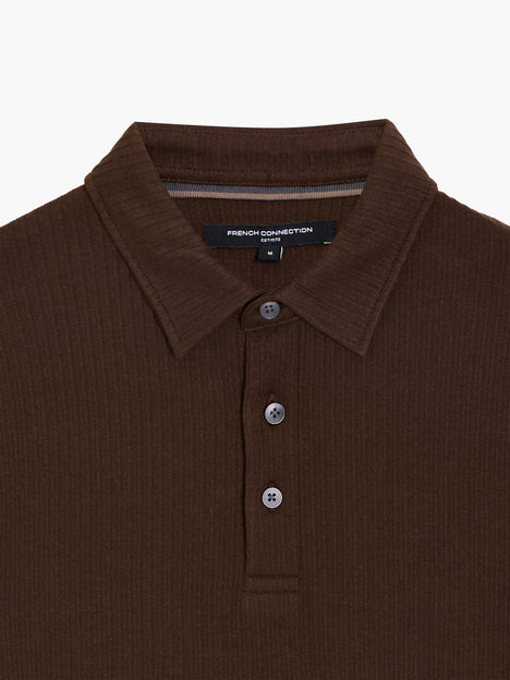 Short Sleeve Brown Vertical Textured Stripe Polo Shirt
