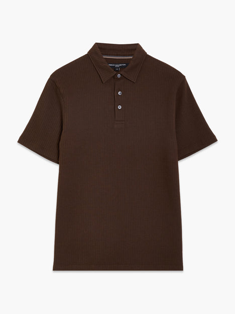 Short Sleeve Brown Vertical Textured Stripe Polo Shirt
