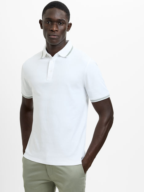 Short Sleeve Tipped Collar White Polo Shirt