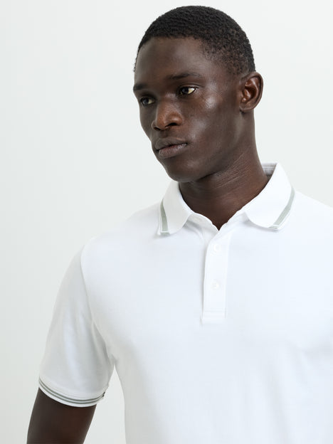 Short Sleeve Tipped Collar White Polo Shirt