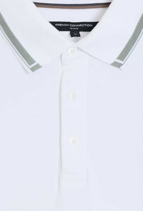 Short Sleeve Tipped Collar White Polo Shirt