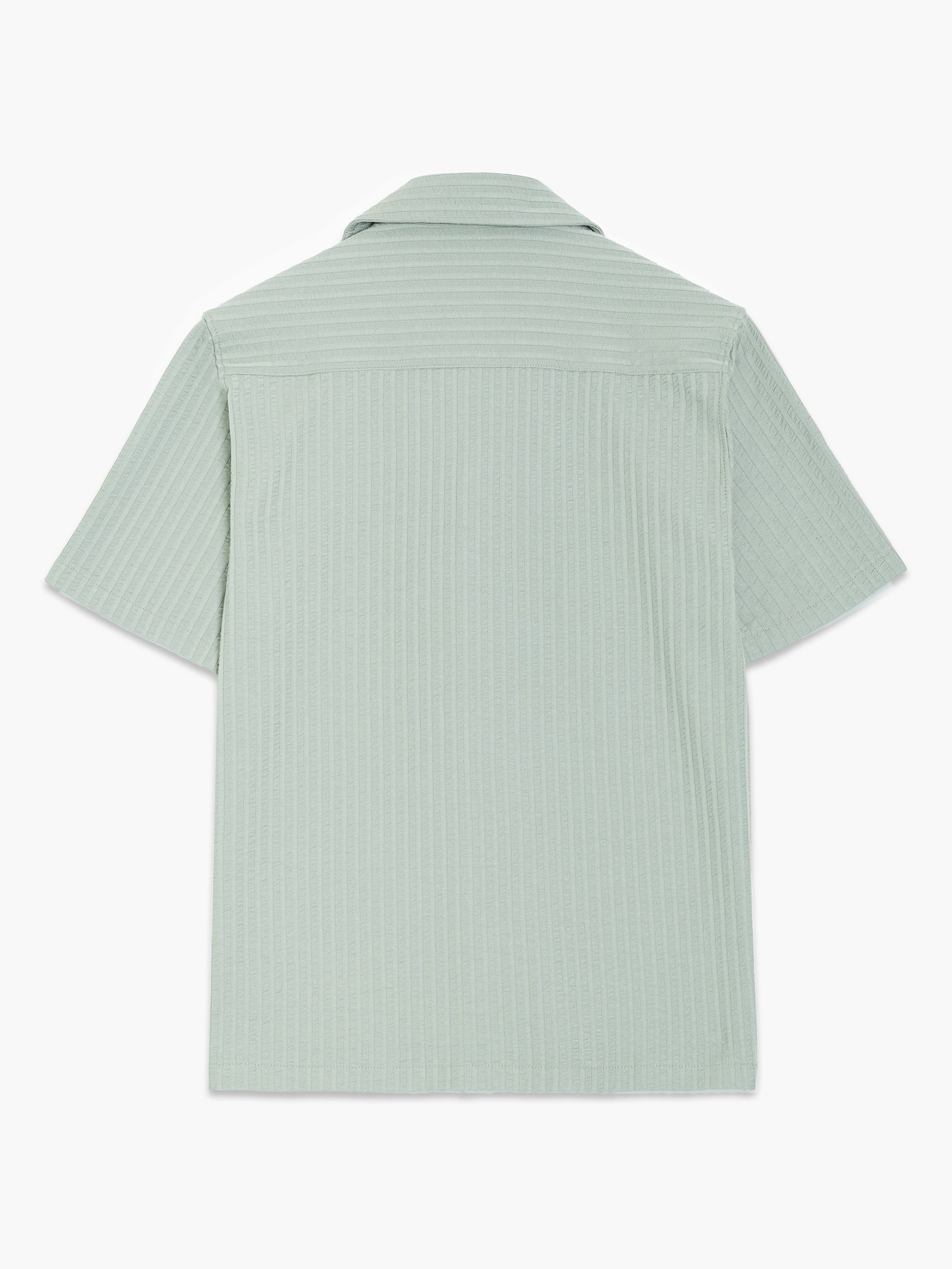 Short Sleeve Seersucker Green Striped Holiday Shirt