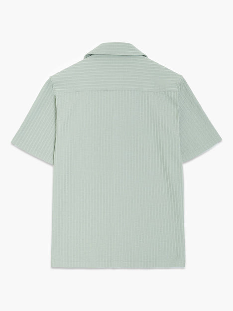 Short Sleeve Seersucker Green Striped Holiday Shirt