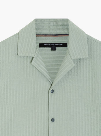 Short Sleeve Seersucker Green Striped Holiday Shirt