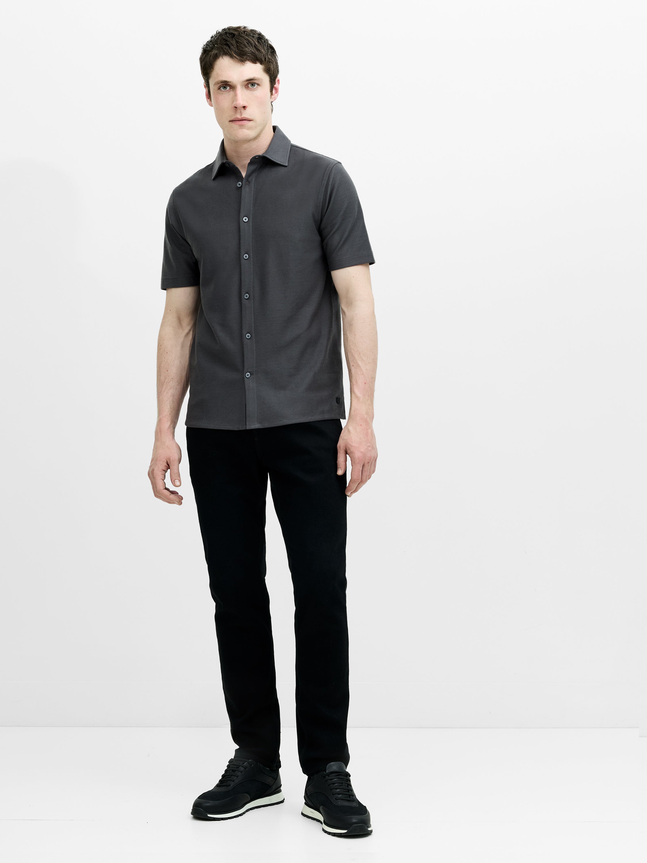 Short Sleeve Button Down Dark Grey Knit Shirt Dark Grey | French