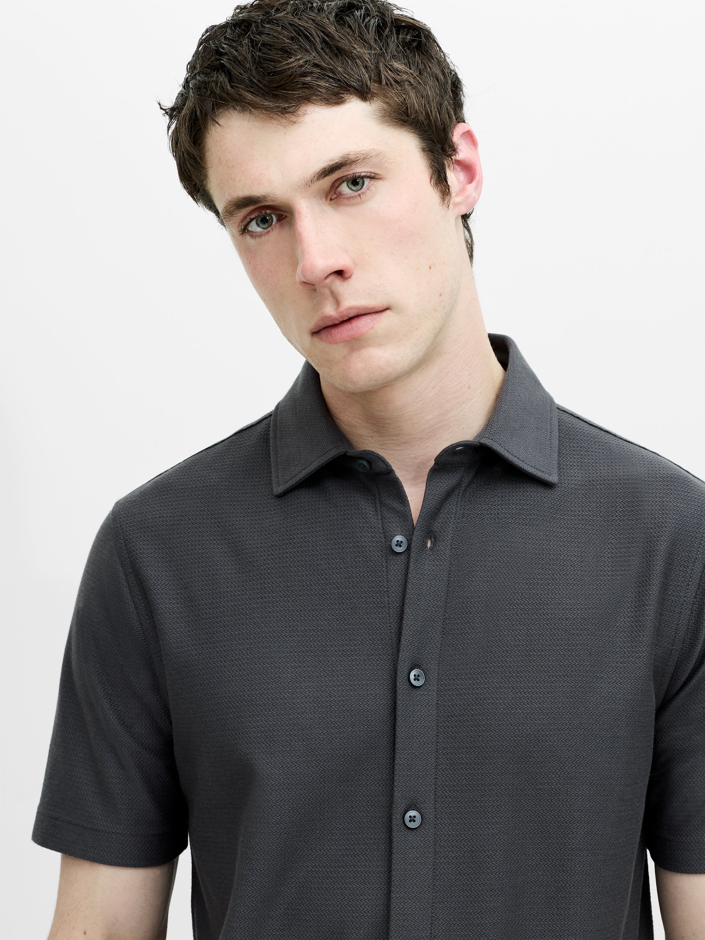 トップス Design Code Short Sleeve Shirt DARK GRAY Short Sleeve Button Down Dark Grey Knit Shirt Dark Grey | French