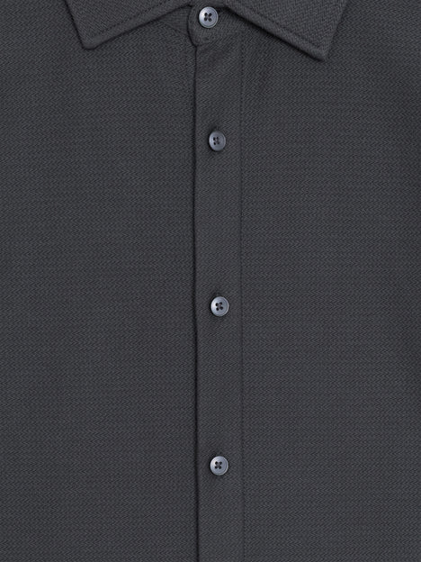 Short Sleeve Button Down Dark Grey Knit Shirt