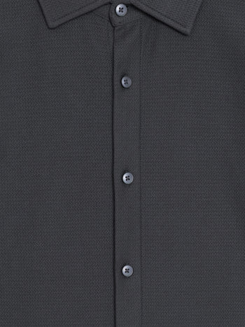 Short Sleeve Button Down Dark Grey Knit Shirt