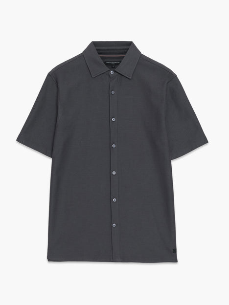 Short Sleeve Button Down Dark Grey Knit Shirt