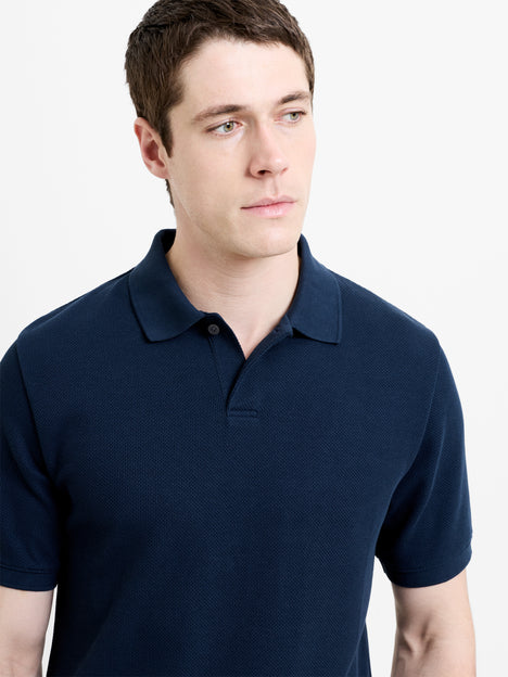 Short Sleeve Navy Concealed Placket Polo Shirt