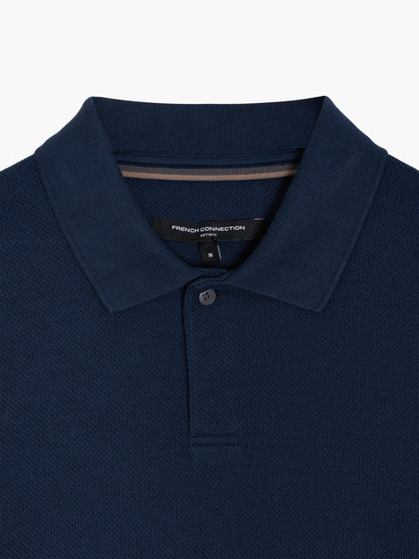 Short Sleeve Navy Concealed Placket Polo Shirt