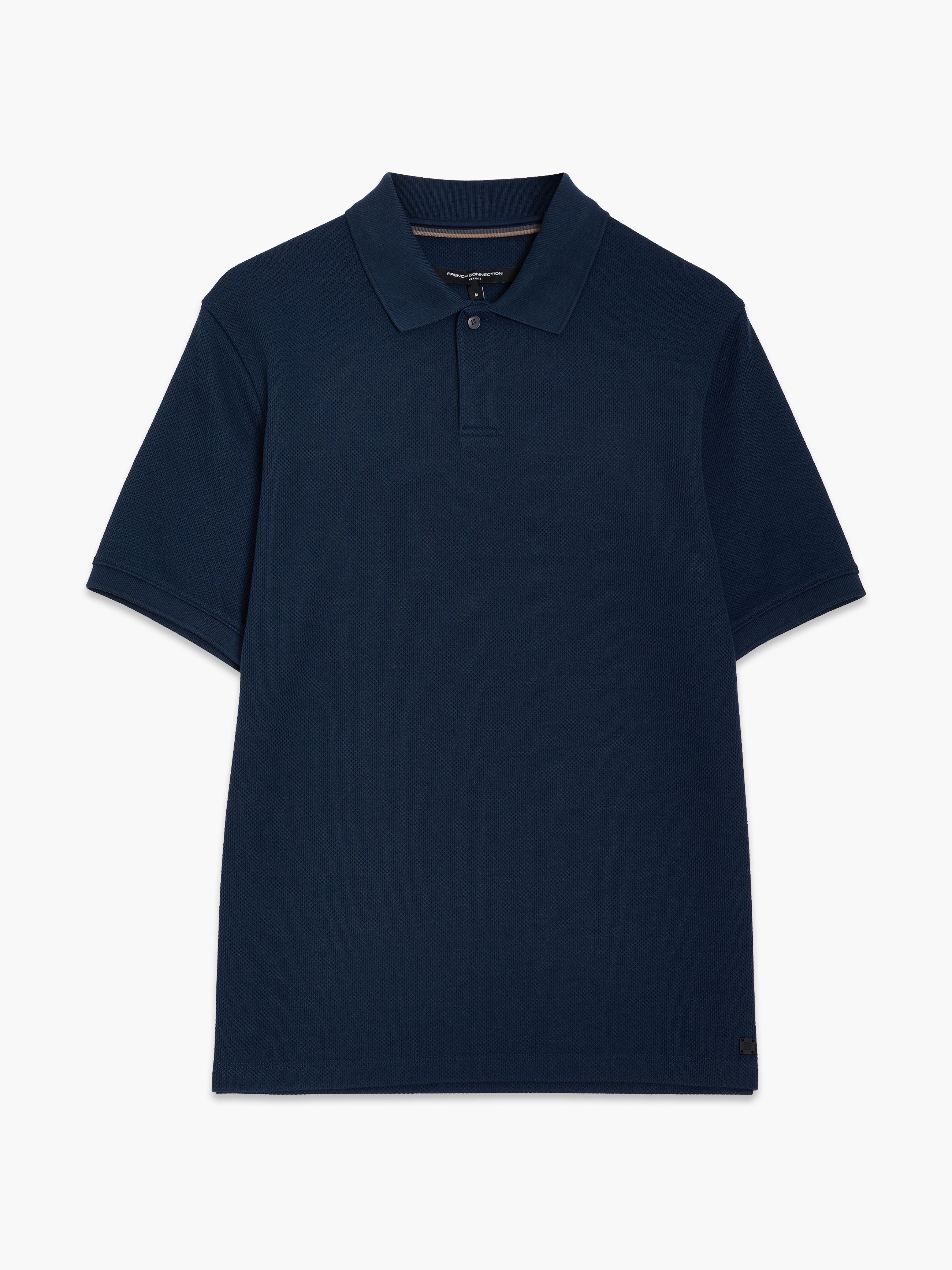 Short Sleeve Navy Concealed Placket Polo Shirt