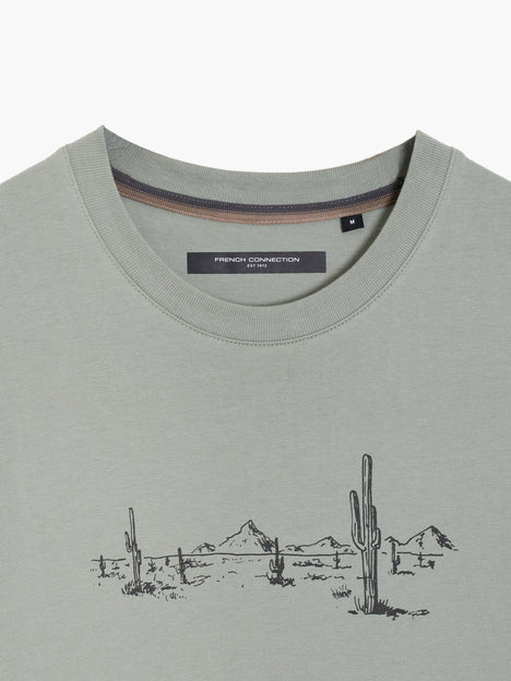 Short Sleeve Desert Graphic Sage Green T-Shirt