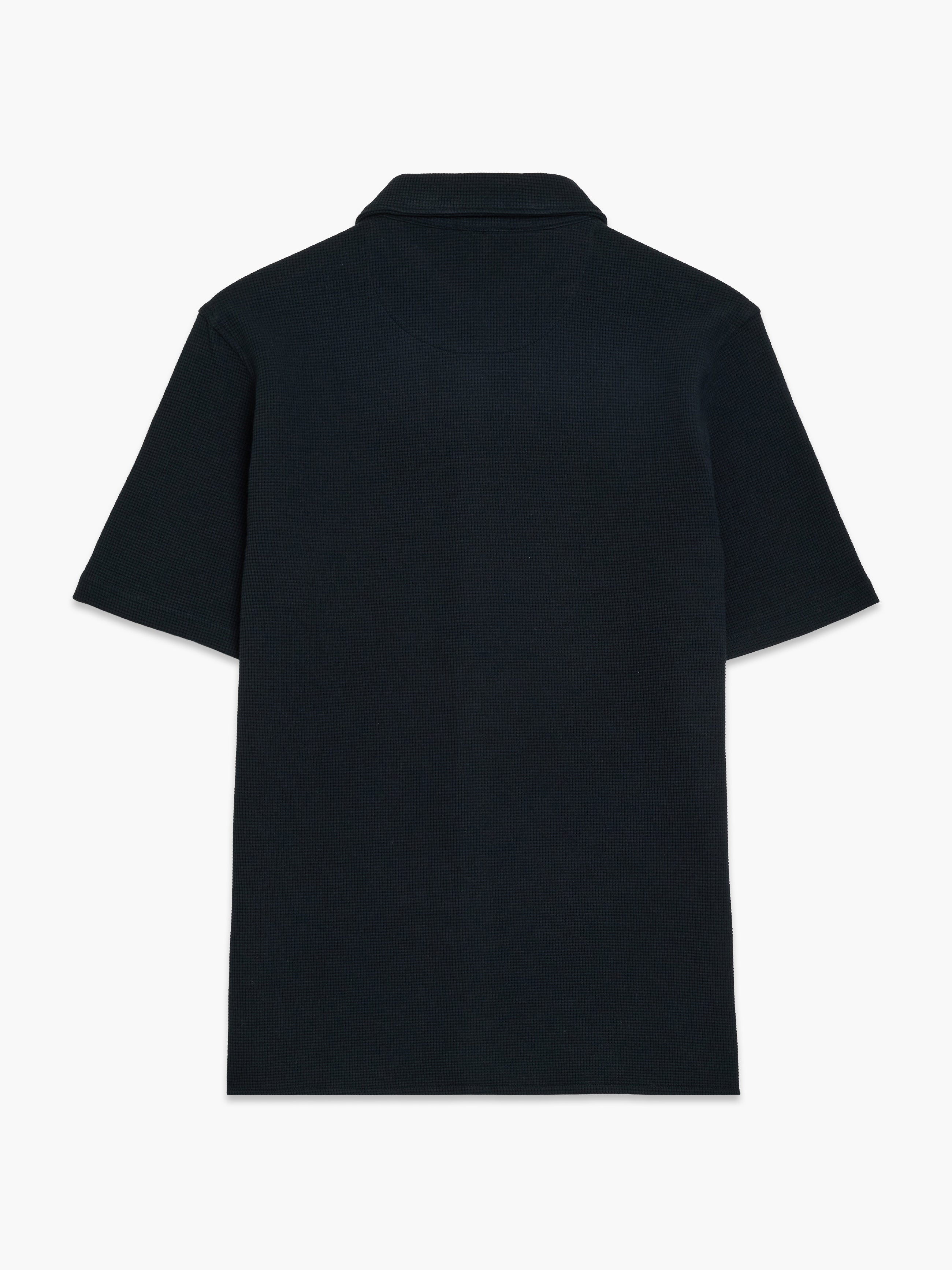 Short Sleeve Textured Button-Through Navy Shirt