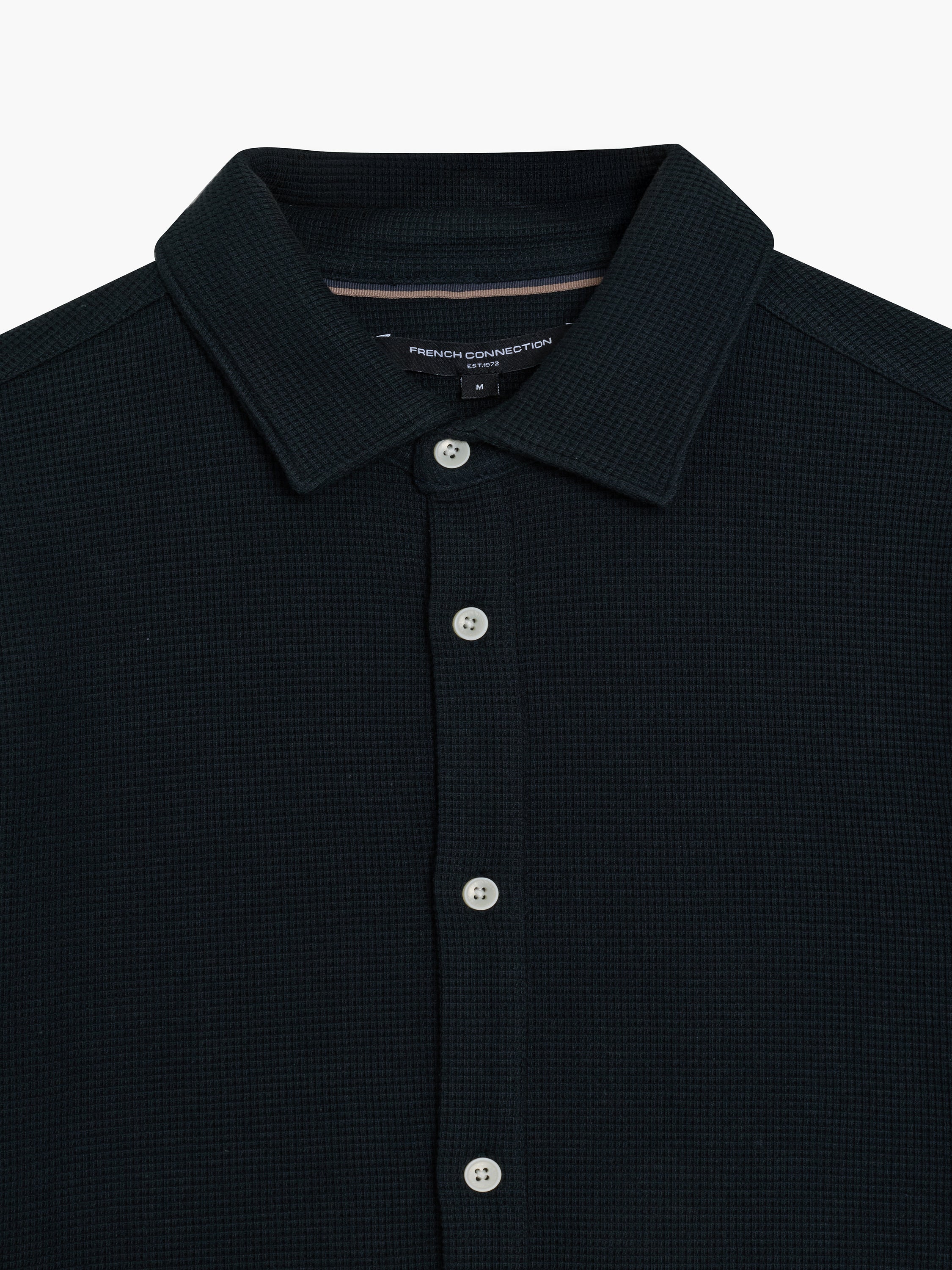 Short Sleeve Textured Button-Through Black Shirt