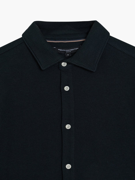 Short Sleeve Textured Button-Through Black Shirt