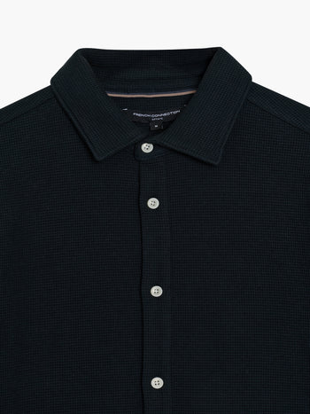 Short Sleeve Textured Button-Through Navy Shirt