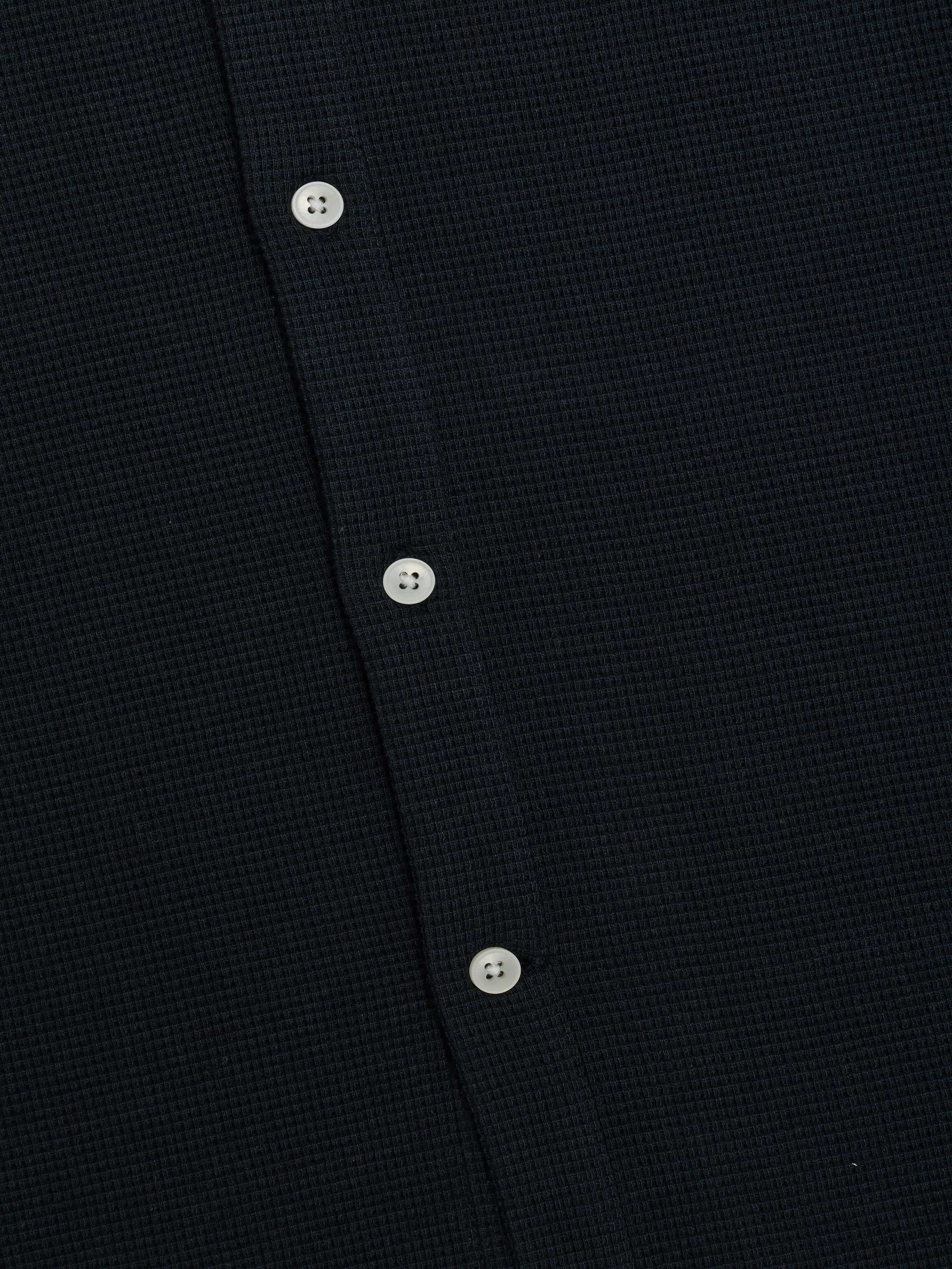 Short Sleeve Textured Button-Through Navy Shirt