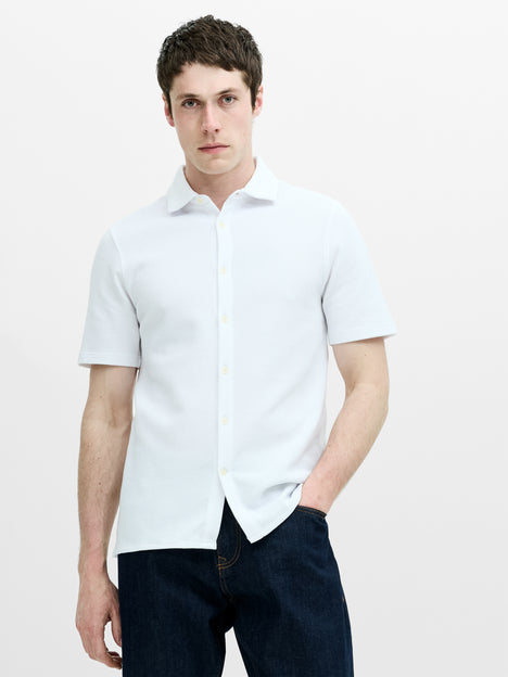 Short Sleeve Textured Button-Through White Shirt