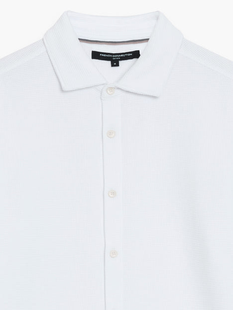 Short Sleeve Textured Button-Through White Shirt