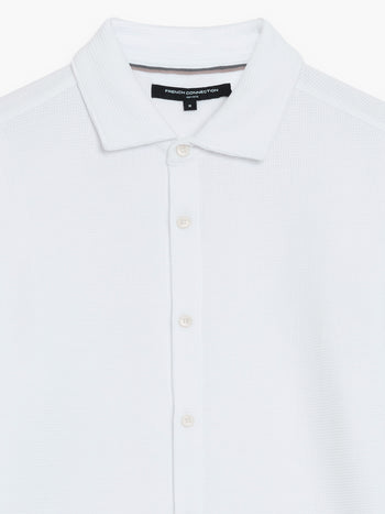 Short Sleeve Textured Button-Through White Shirt