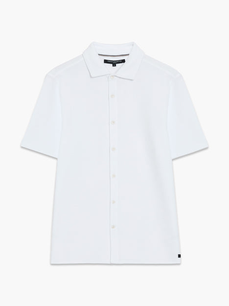 Short Sleeve Textured Button-Through White Shirt