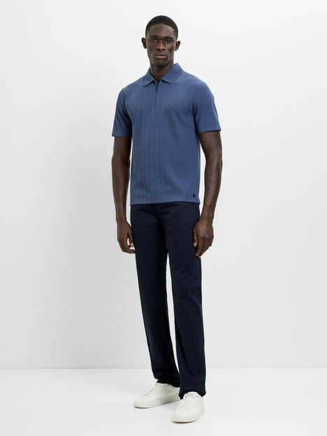 Short Sleeve Blue Stripe Half Zip Polo Shirt