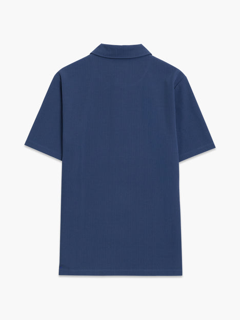 Short Sleeve Blue Stripe Half Zip Polo Shirt