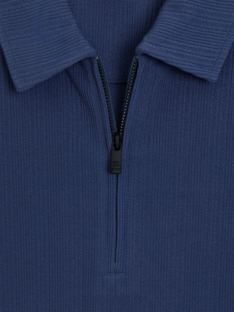 Short Sleeve Blue Stripe Half Zip Polo Shirt