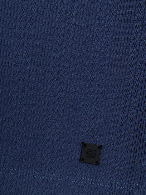 Short Sleeve Blue Stripe Half Zip Polo Shirt
