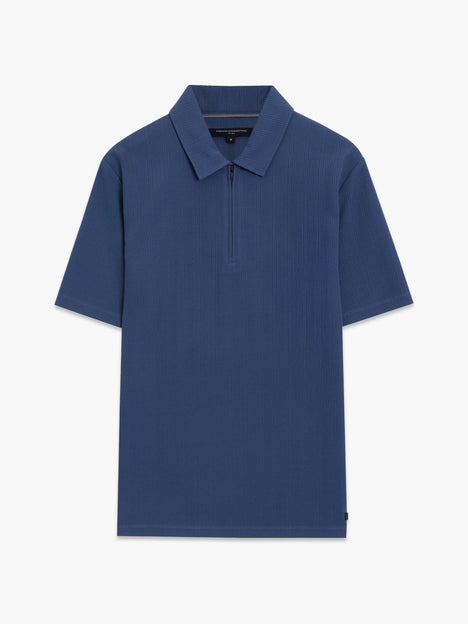 Short Sleeve Blue Stripe Half Zip Polo Shirt
