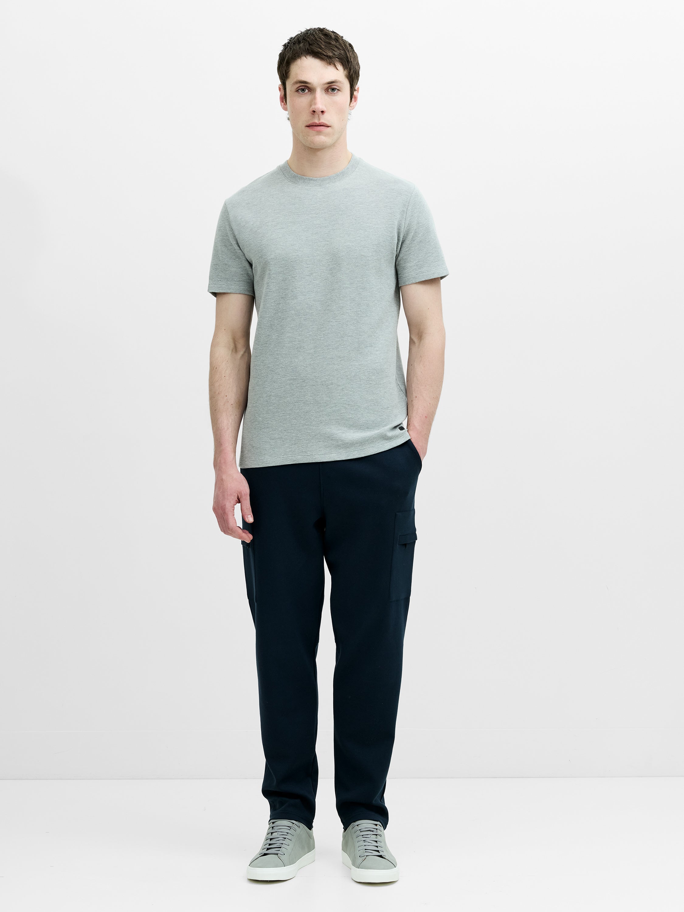 Short Sleeve Ottoman Texture Light Grey T-Shirt