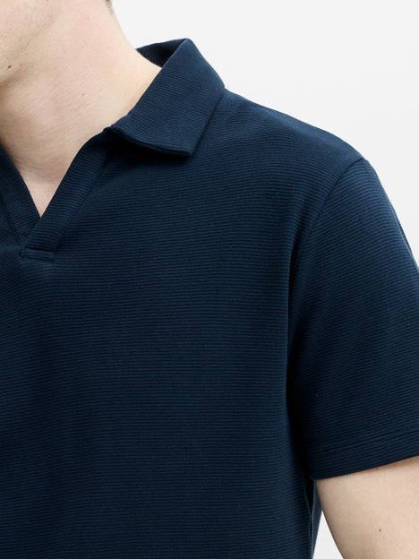 Short Sleeve Ottoman Collar Dark Blue T-Shirt